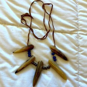 HORNS ANTLERS Necklace with Beads and Leather RUSTIC BOHO